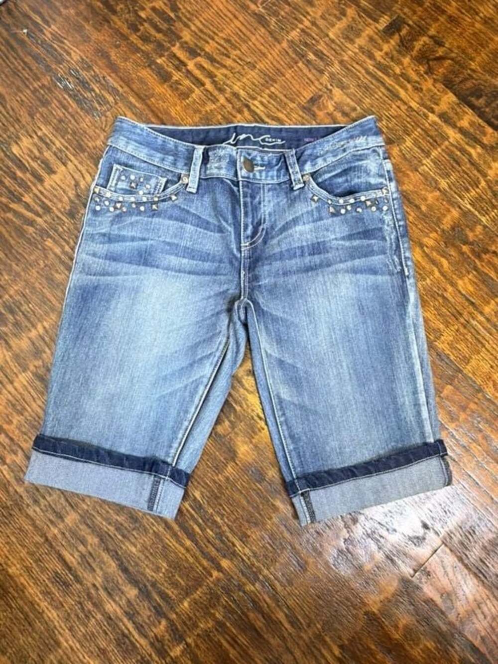 INC International Concepts Denim Regular Fit Studded Bermuda Shorts